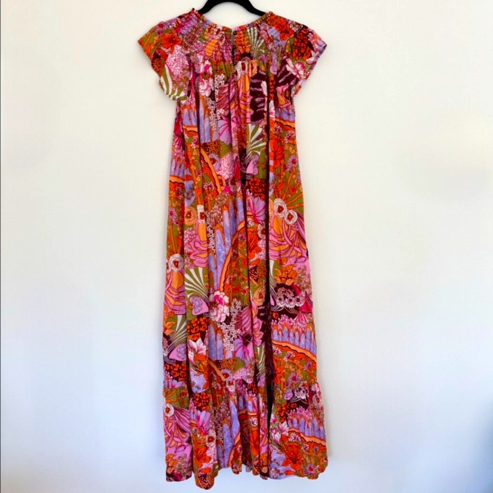 Anthropologie Pink and Orange Ruffled Tiered Maxi Sundress - Picture 2 of 9